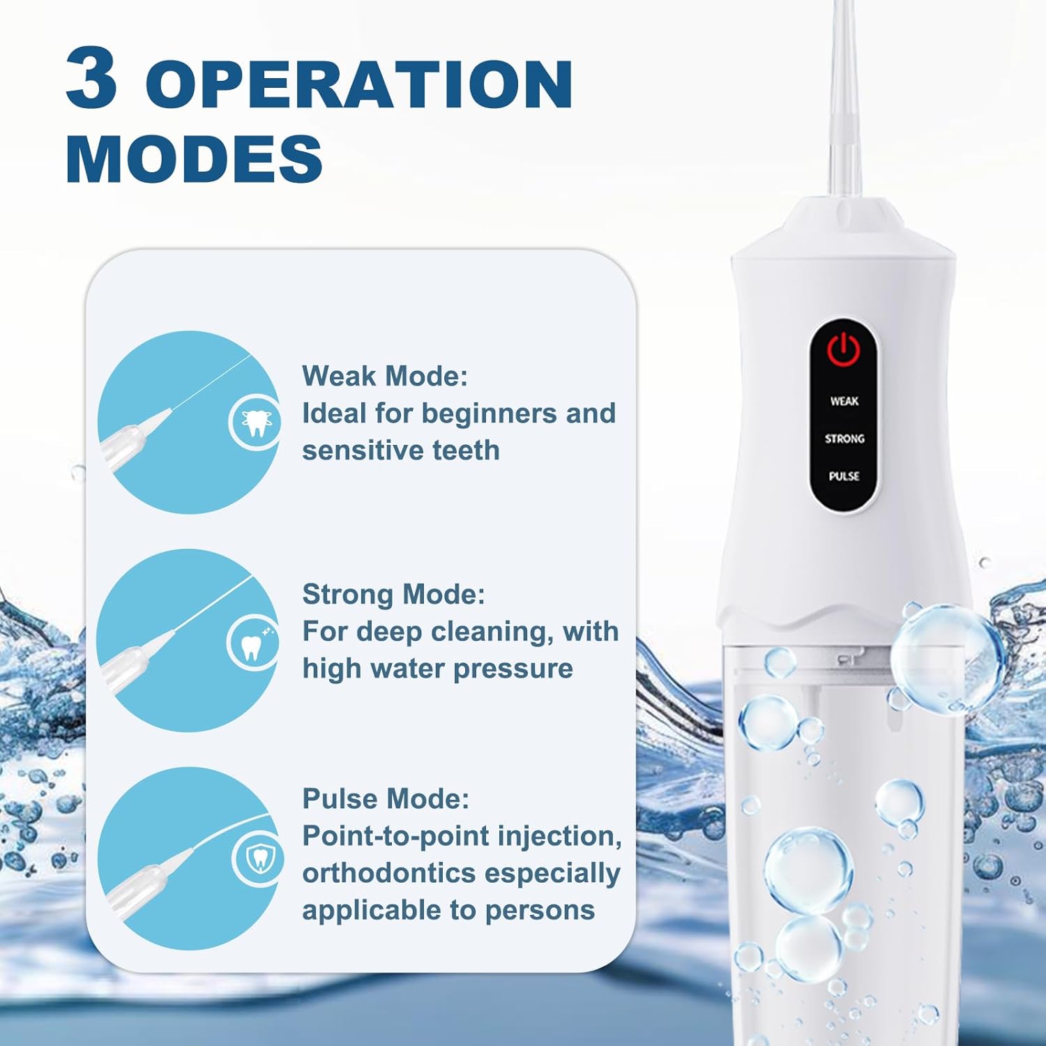 Dental Water Flosser – 3 Modes, 4 Tips, Rechargeable & Portable