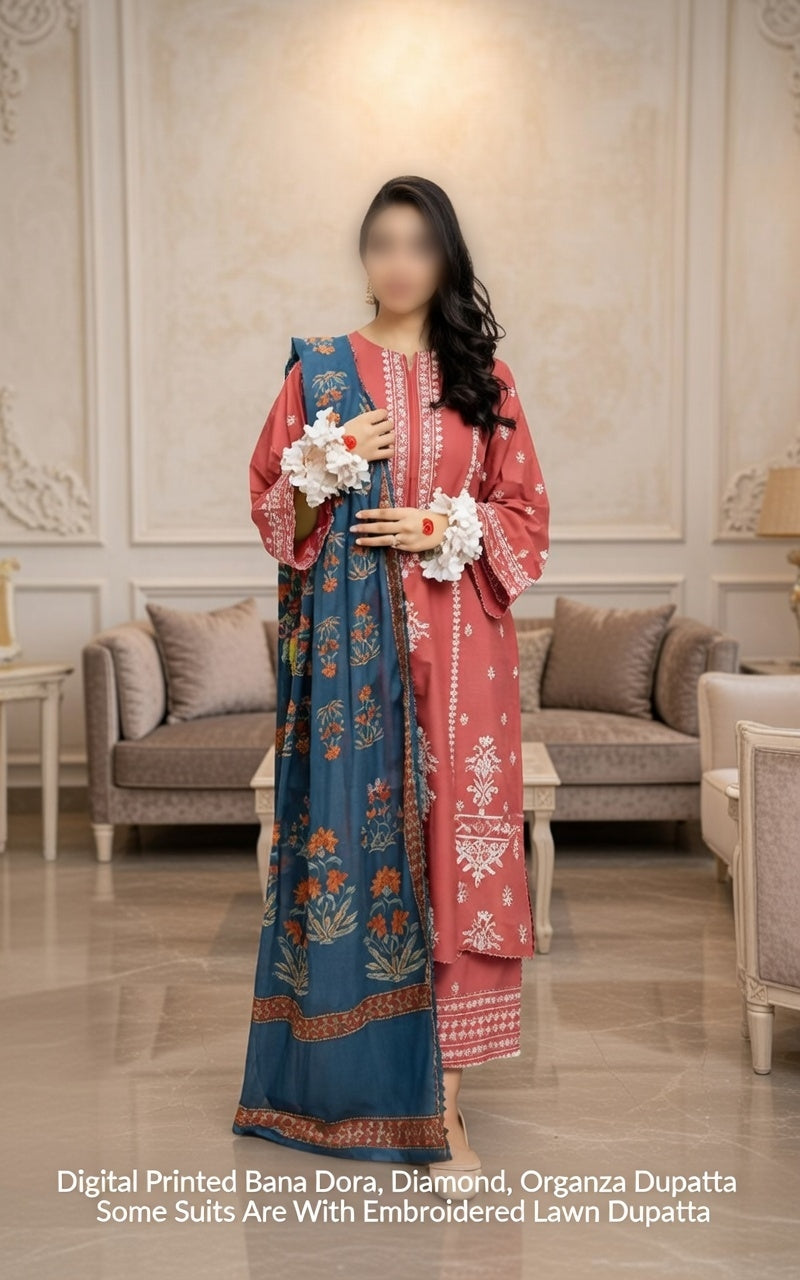URGE 3-Piece Embroidered Lawn Suit — Unstitched