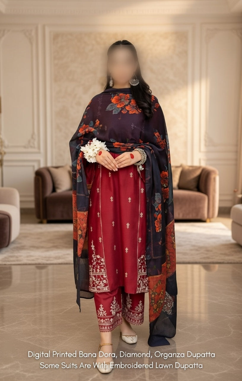 URGE 3-Piece Embroidered Lawn Suit — Unstitched