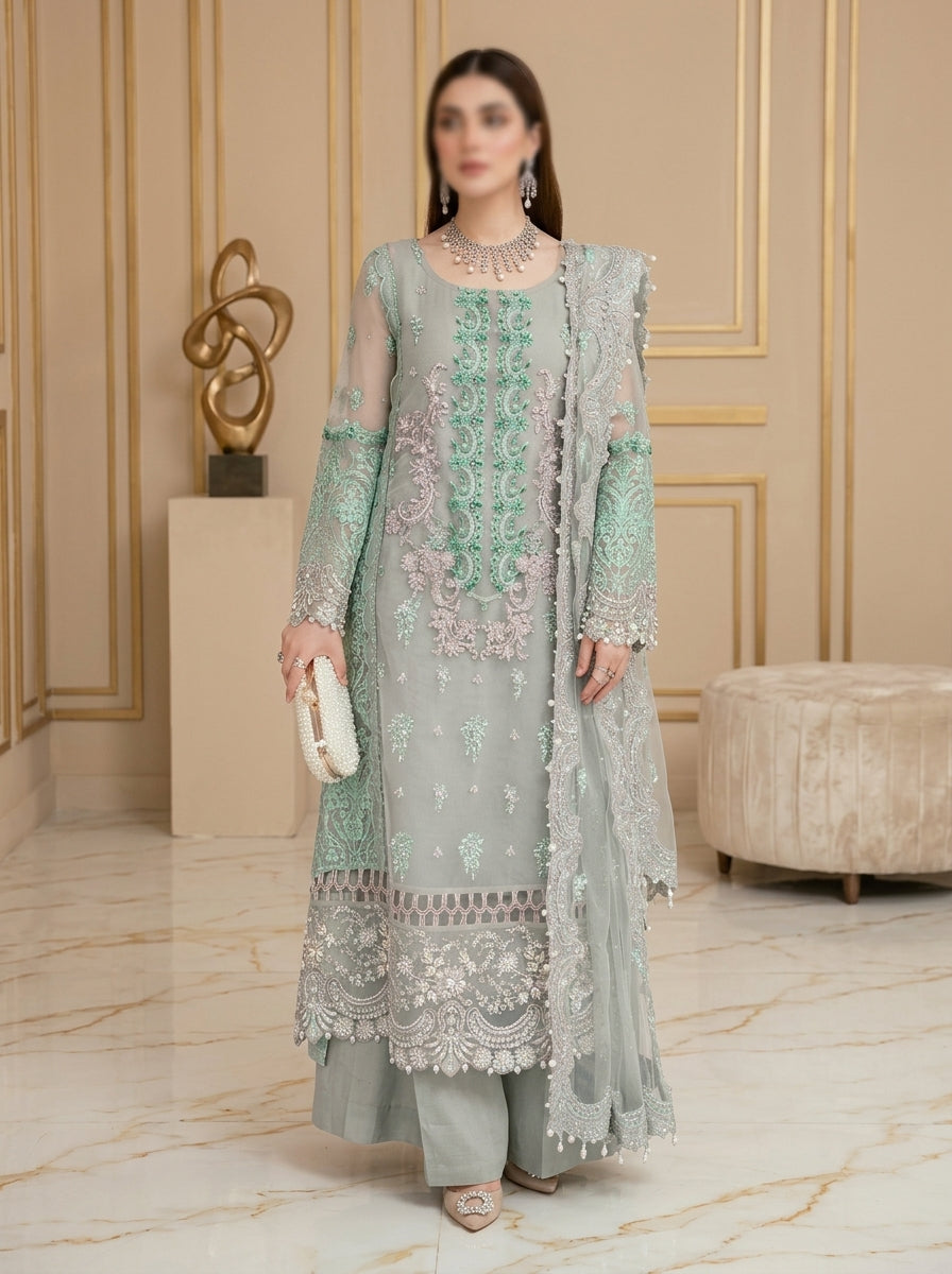 ELAF  Luxury Organza 3-Piece Embroidered Lawn Suit — Unstitched