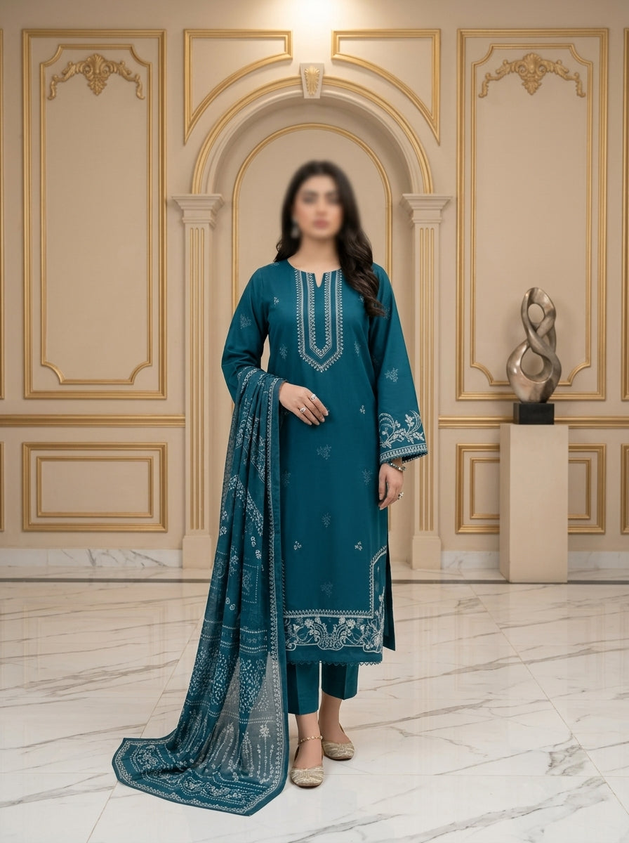3-Piece Embroidered Lawn Suit — Unstitched
