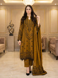 3-Piece Embroidered Dhanak Shirt — With Dhanak Embroidered Shawl