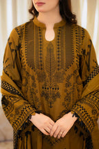 3-Piece Embroidered Dhanak Shirt — With Dhanak Embroidered Shawl