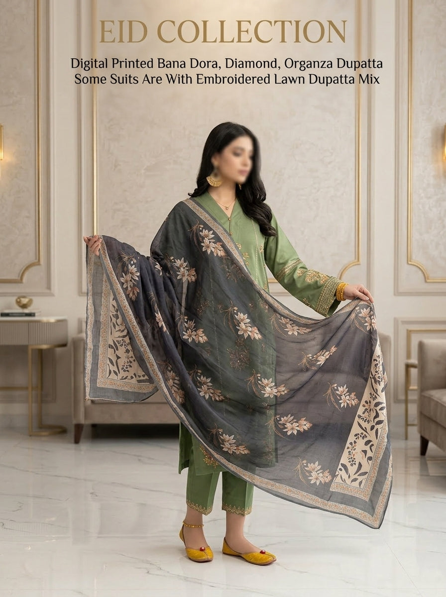 URGE 3-Piece Embroidered Lawn Suit — Unstitched