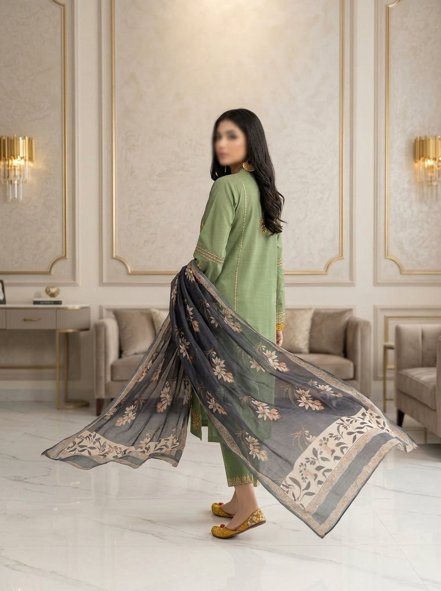 URGE 3-Piece Embroidered Lawn Suit — Unstitched