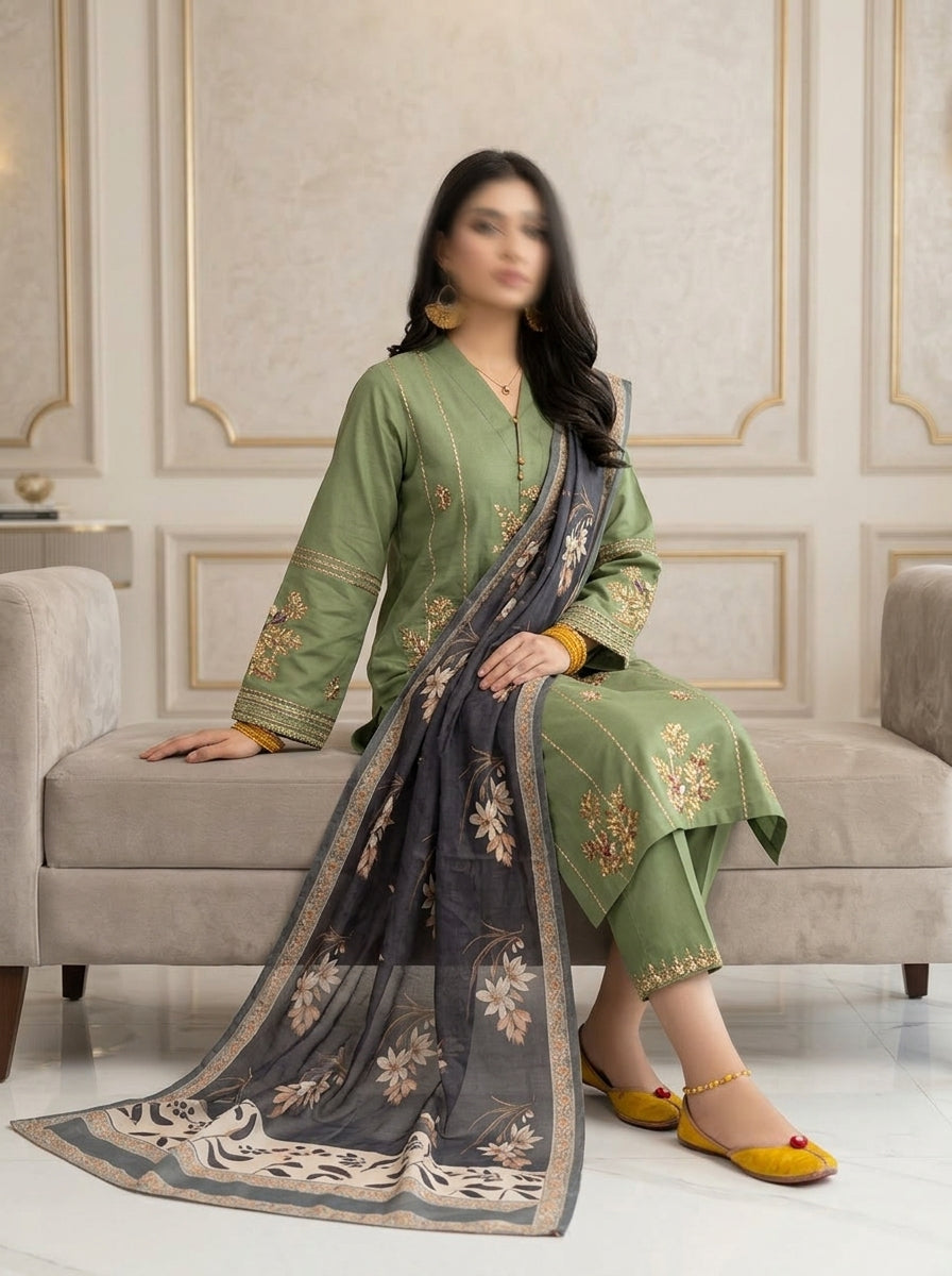 URGE 3-Piece Embroidered Lawn Suit — Unstitched