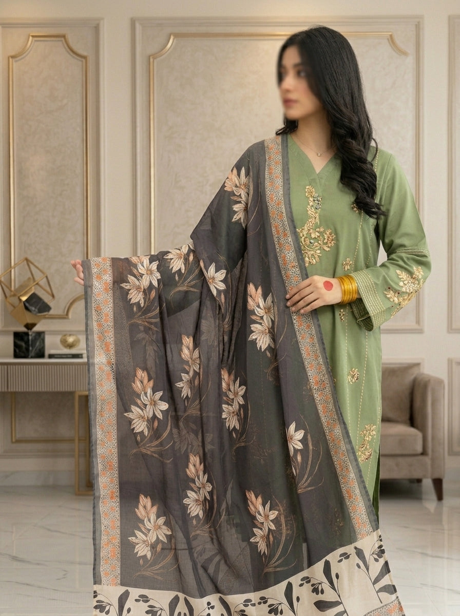 URGE 3-Piece Embroidered Lawn Suit — Unstitched
