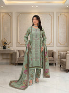 3-Piece Printed & Neck Panel Embroidered Lawn Suit — With Lawn Dupatta