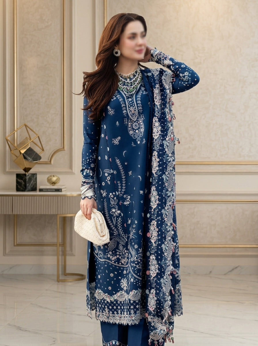 Lawn Cotton Suit — With Organza Dupatta