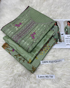3-Piece Printed & Neck Panel Embroidered Lawn Suit — With Lawn Dupatta